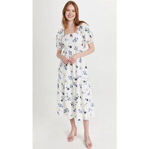 WAYF Tie Back Puff Sleeve Midi Dress XS